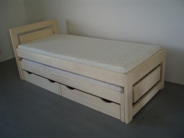 Dětská postel ZUZKA s přistýlkou a úložnými prostory z masivu
